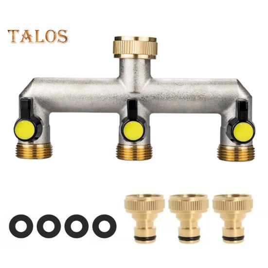 3 Way Garden Hose Splitter Nickel Plated Brass Faucet Manifold 3/4" Frost Resistant Outdoor Hose Spigot Adapter for Gardens Yards Farms