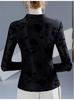 YANGRONG Lace Qipao Cheongsam Long Floral Chinese High Neck Women's Top, Shirt, Blouse, Innerwear, Pullover, Sexy, Sleeve, Elegant, See-Through Print,