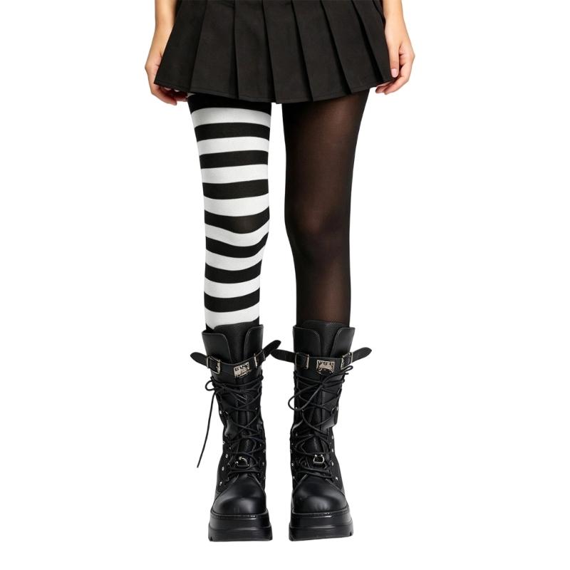 Women's Striped Pantyhose, Full-Length Close-Fitting Stretch Fabric Tights for Halloween Costume Parties, Festivals and Everyday Outfits