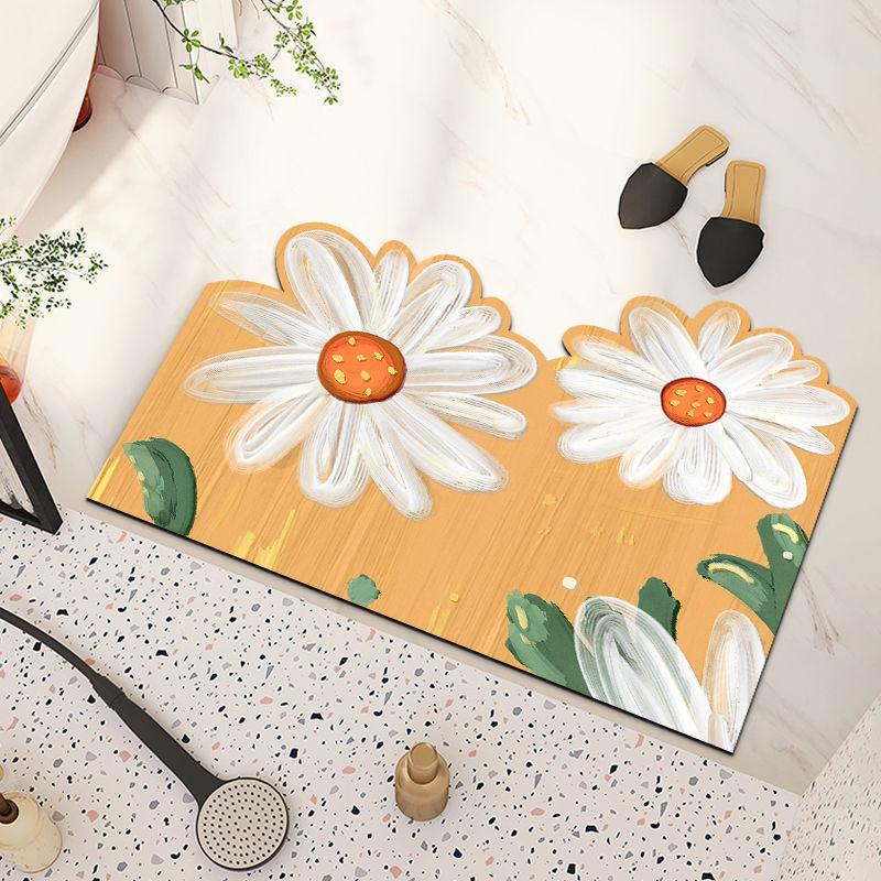 Colorful Lemon Cherry Blossoms Floral Patterns Pattern Diatom Mud Floor Mat For Living Room