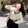 French Bow Square Neck Long Sleeve Knitted Sweater - Women's Korean Style Slim Fit Short Base Shirt for Spring and Autumn