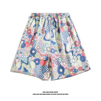 Ice Silk Cool Hawaiian Beach Shorts Men'S Summer Thin Design Japanese Retro American Trendy Brand Casual Five Quarter Pants