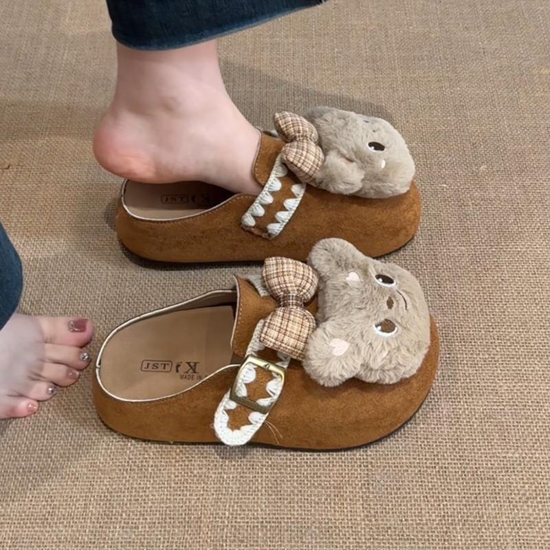 

Замшевые туфли-балетки с бантом в виде сердца и мишкой для девочки, женские, осень 2025, милые мультяшные, в стиле мори, ретро, универсальные тапочки 40 верблюд