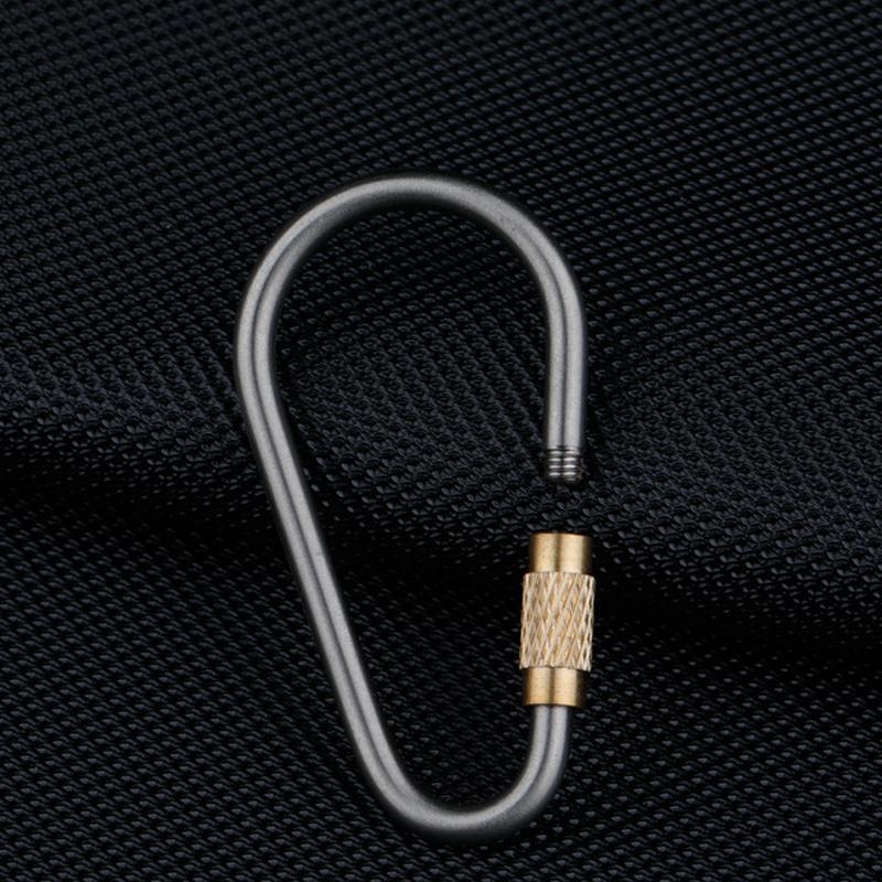 Outdoor Camping Titanium Alloy Carabiner Brass Locking Hook with Loop for Keys Backpacks, and Simple D-Rings