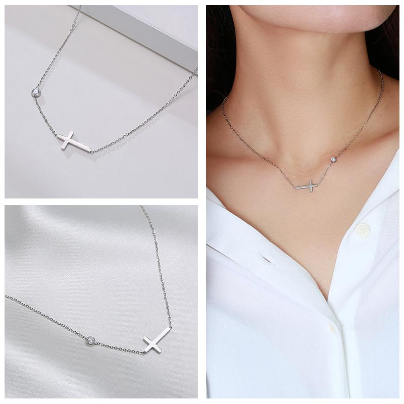 Vnox Simple Stainless Steel Cross Pendant Necklaces for Women, Prayer Religious Choker Collar Christian Gift Jewelry