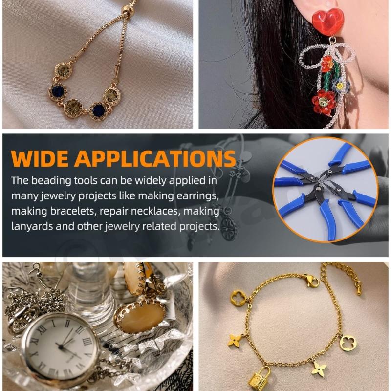 4 Pieces Beading Pliers Kit Jewelry Bead Crimping Pliers Flush Cutter Essential Tool for DIY Project and Jewelry Making