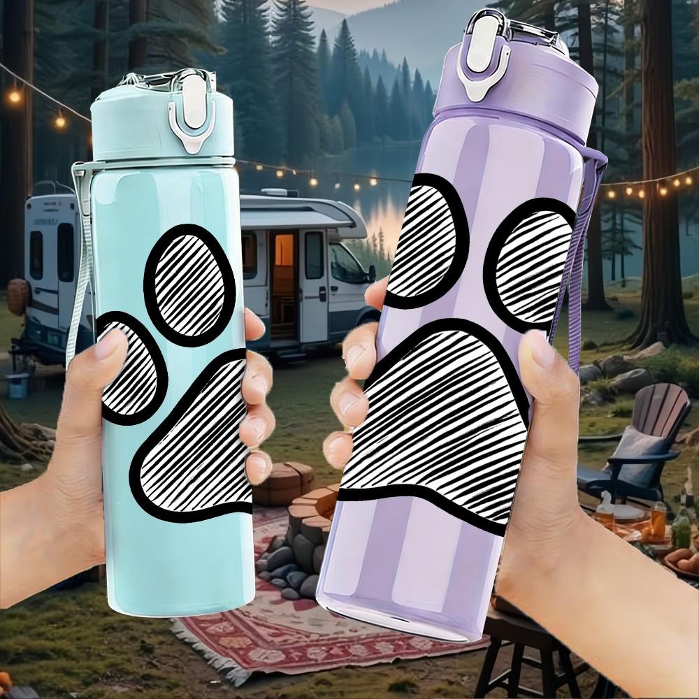 1PC Dog Paw Footprint Sketch Print 750ml Color Plastic Sports Water Bottle Leakproof Flip Straw Lid Suitable for Sports Office Home Use