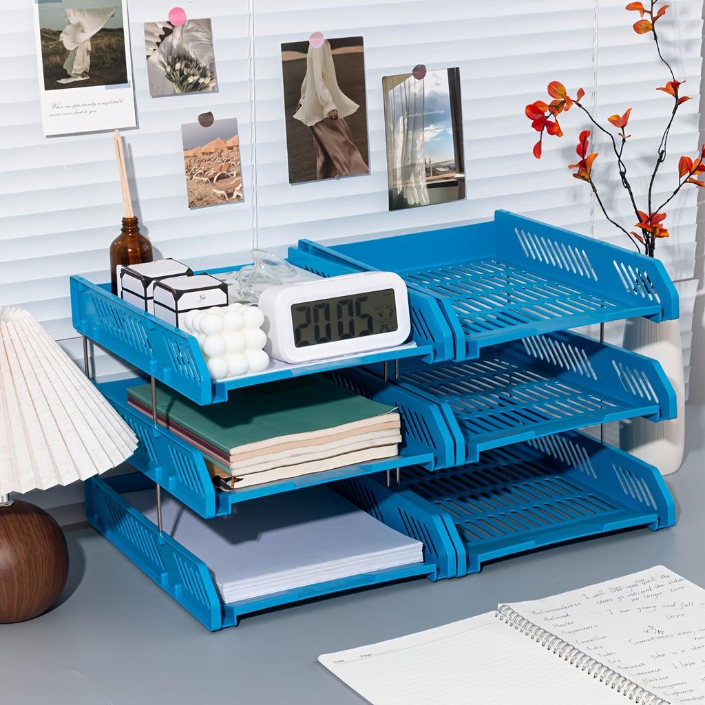 3-Tier Stackable Letter Tray Organizer, Polished Finish, PP Material, Desktop Document Holder, Office Supplies Storage Accessory
