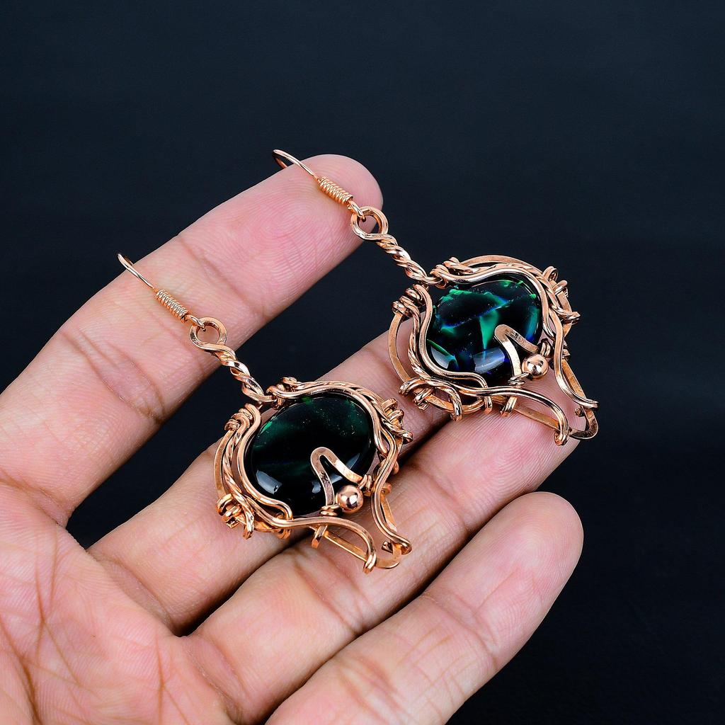 Dico Glass Earrings Gemstone Jewelry, 999 Copper Wire Wrapped Earrings, Handmade Beautiful Jewelry Earrings