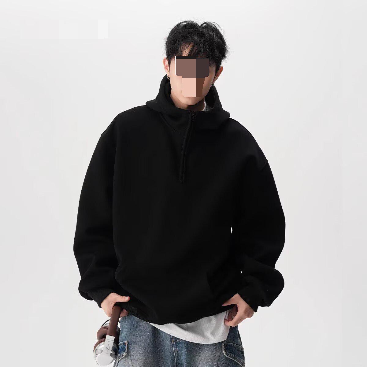 Unisex Heavyweight Half-Zip Hoodie - Trendy High Street Loose Fit for Autumn/Winter XL