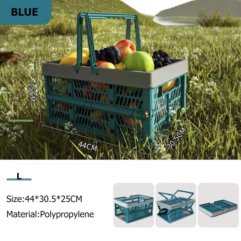 

Складная портативная корзина для пикника на открытом воздухе, портативная пластиковая рамка для хранения на природе, большая корзина для покупок в супермаркете L синий