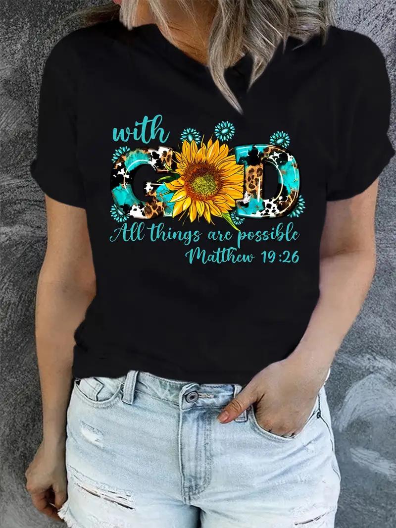 

Plus Size With God Print TShirt Short Sleeve Crew Neck Casual Top For Summer Spring Unisexs Clothing L