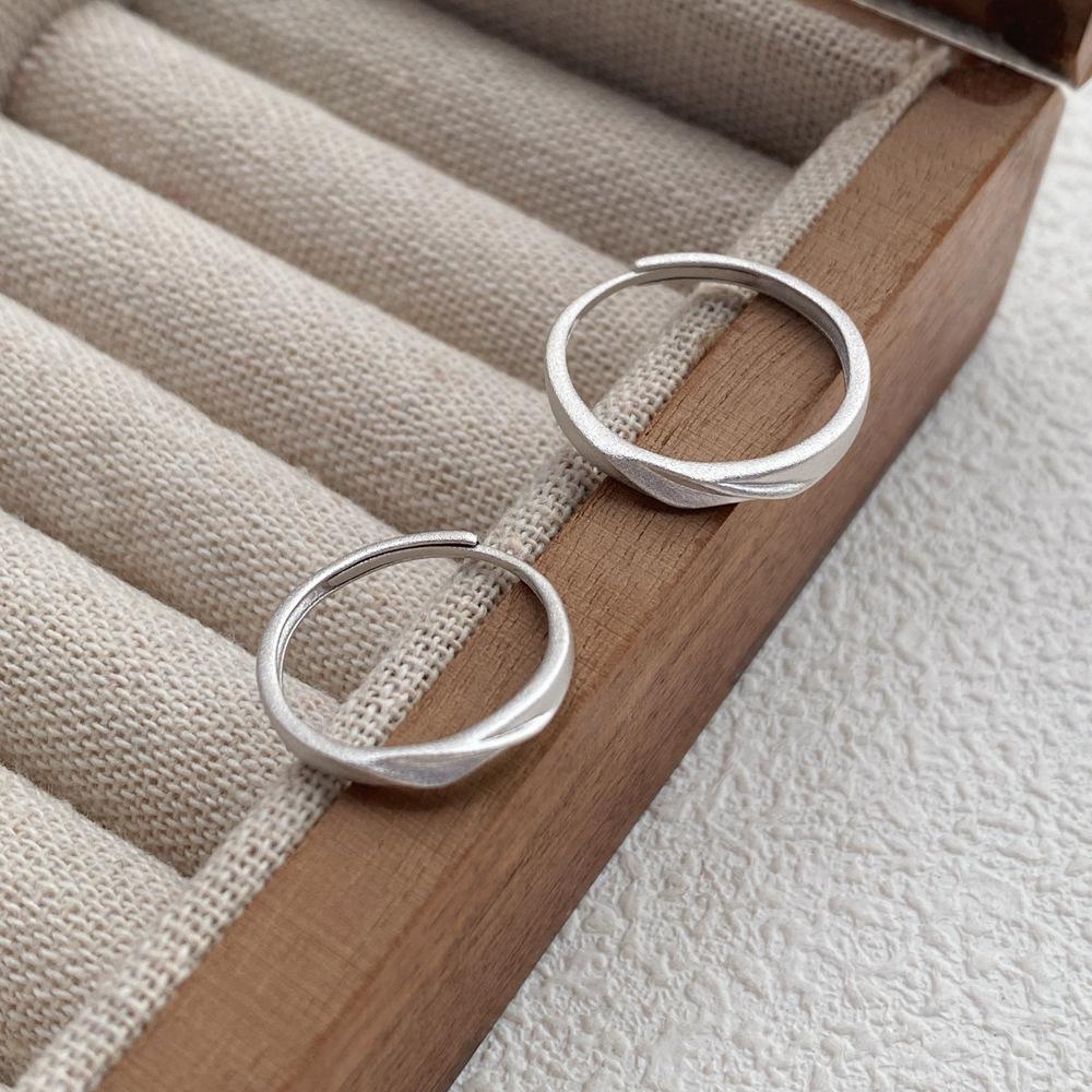 S999 Sterling Silver Frosted Mobius Strip Couple Rings - Luxury Minimalist Wedding Bands