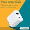 20W Dual-Port PD Fast Charger for Huawei & Apple - Type-C A+C Plug