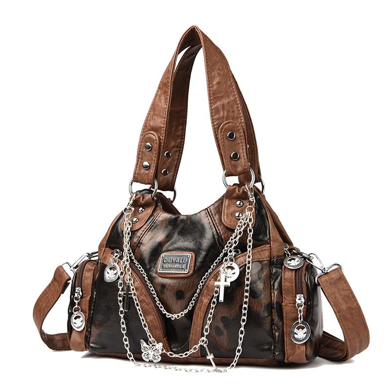 Bolso de Hombro de Cuero con Estampado de Leopardo Retro para Mujer Decoración Metálica Gran Capacidad Bolso de Mano Correa Desmontable Bolso Tote Cruzado Asa Superior Casual Diario para Damas