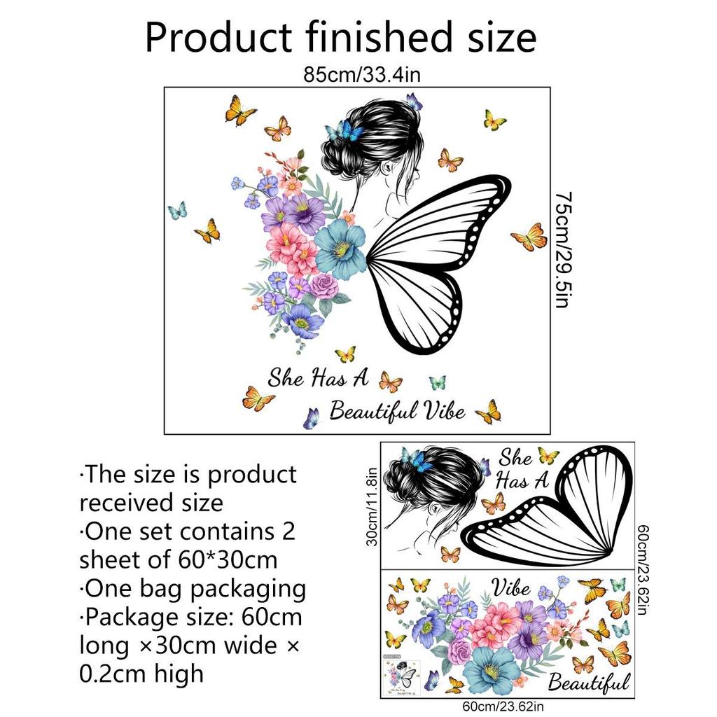 Wall Sticker Butterfly English Slogan Girl Flower Wall Sticker Paper Living Room Decoration Self Adhesive