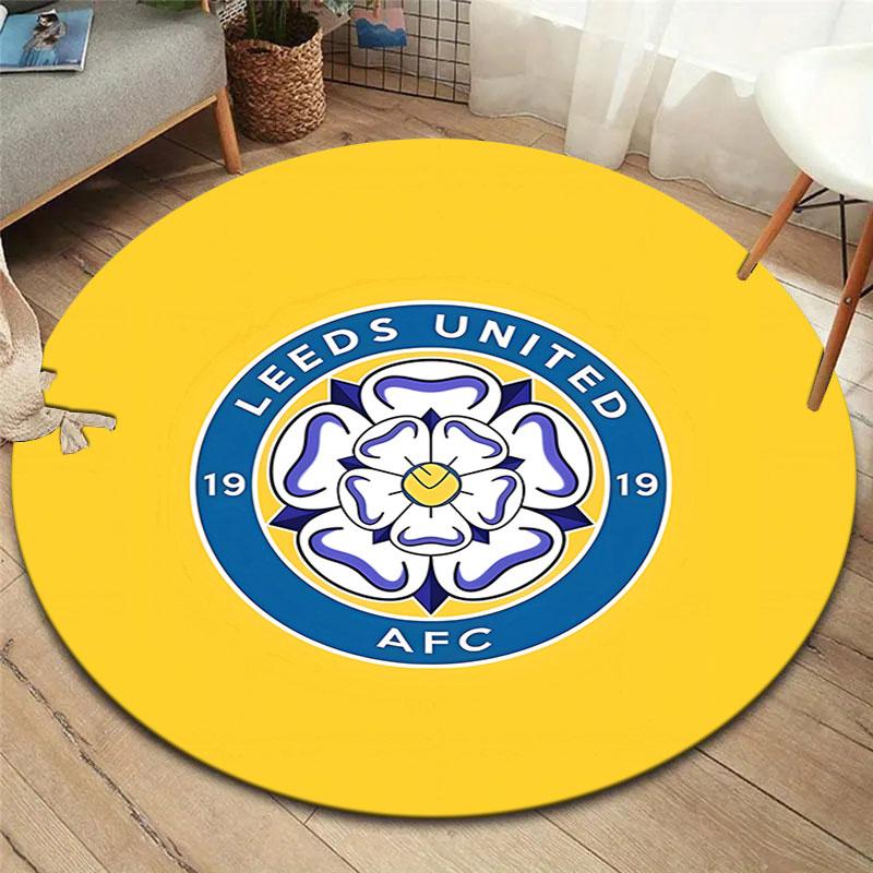 Leeds United Fußballclub Runder Teppich, Teppich für Wohnzimmer Schlafzimmer Sofa Spielzimmer Dekor, Rutschfeste Bodenmatte