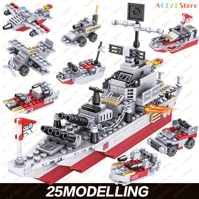 Marine Kriegswagen Schiff Armee Boot Flugzeug Modell Kriegsschiffe Bausteine Kompatibel mit Lego Bauset für Jungen Steine Spielzeug
