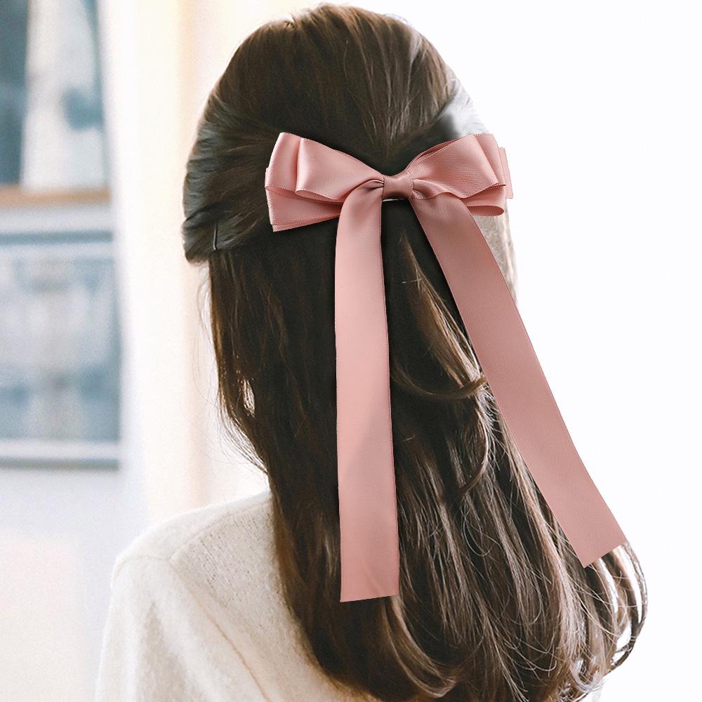 Simple Bow Ribbon Duckbill Clips Vintage Elegant Satin Bowknot Top Clips Casual Versatile Slide Metal Clips