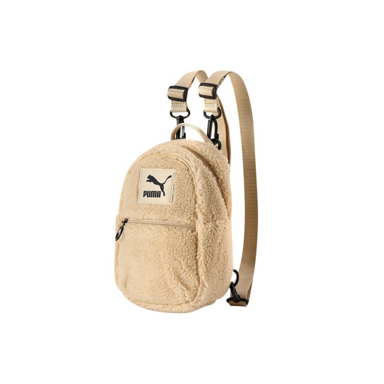 Puma Zipper Closure Sherpa Fabric Backpack Women Backpacks Khaki 078190-02 Khaki