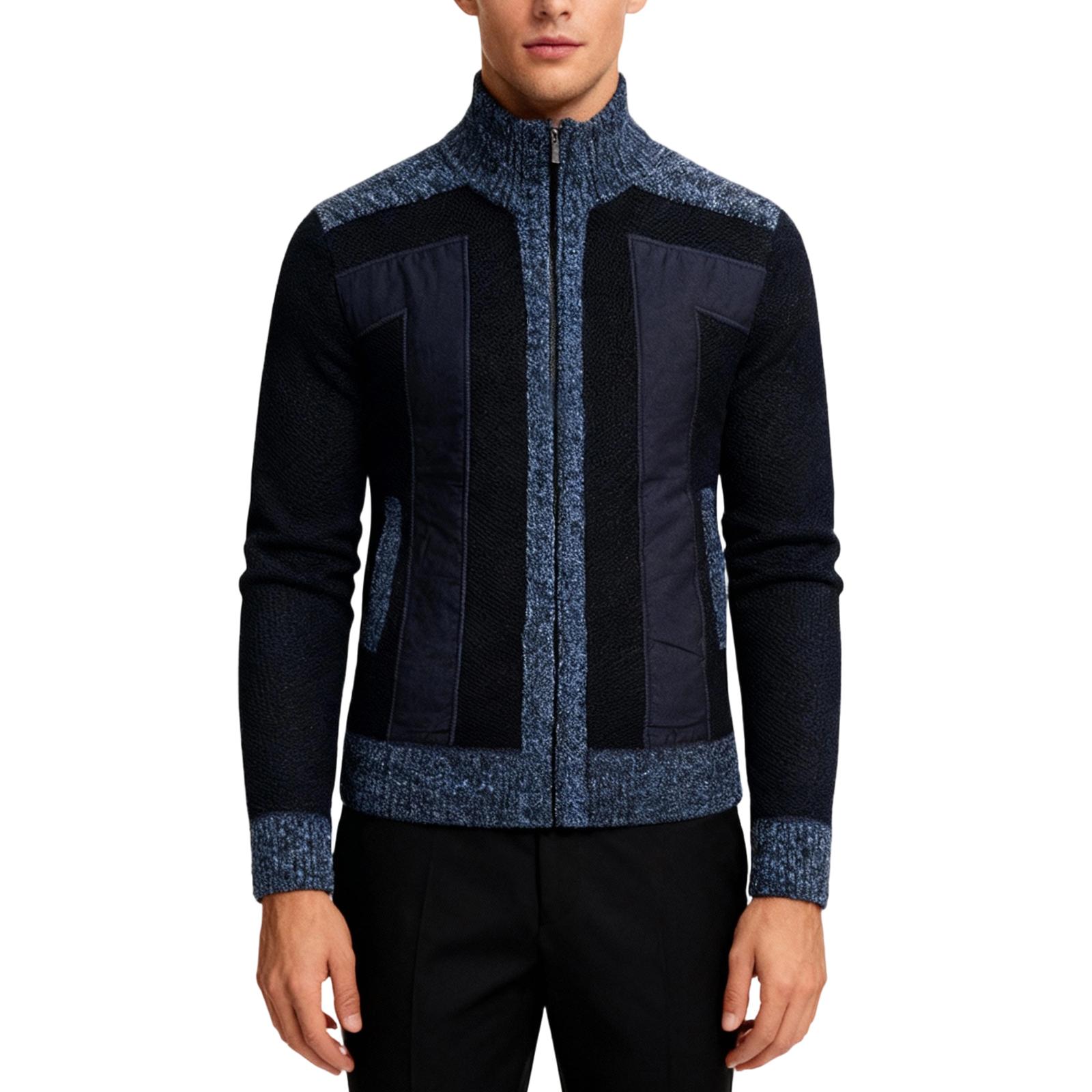 

Men Knitted Sweater Sweater Hooded Hood Zipper Cardigan XL тёмно-синий