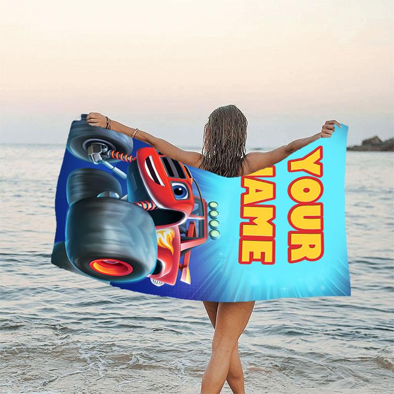 1 Stück Blaze und die Monster-Maschinen 3 Strandtuch mit individuellem Namen, Strand-/Schwimm-/Bade-/Picknick-/Camping-Handtuch, Geeignet für Strandurlaub am Meer