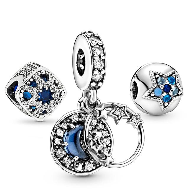 3pcs /Lot Blue Enamel Globe Charms Beads Star Pendant Fit Diy Brand Charm Bracelets Necklaces For Women Fashion Jewelry Making