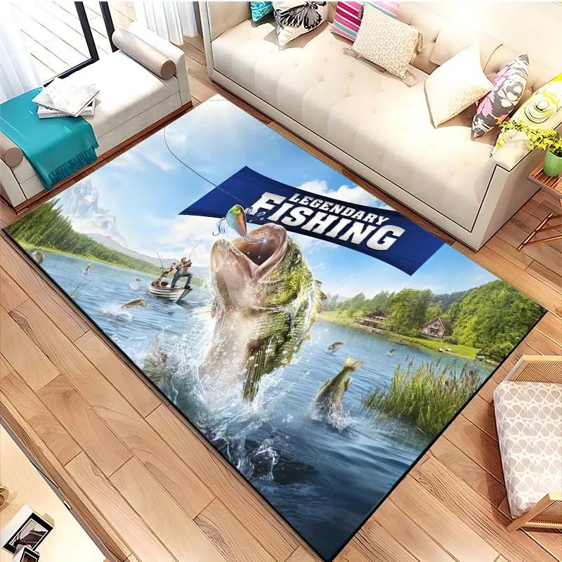 Lure Fishing Rug Anti-Slip Mat Dining Room Living Room Area Rug Soft Bedroom Rug Fishing Lovers Gift Home Decor