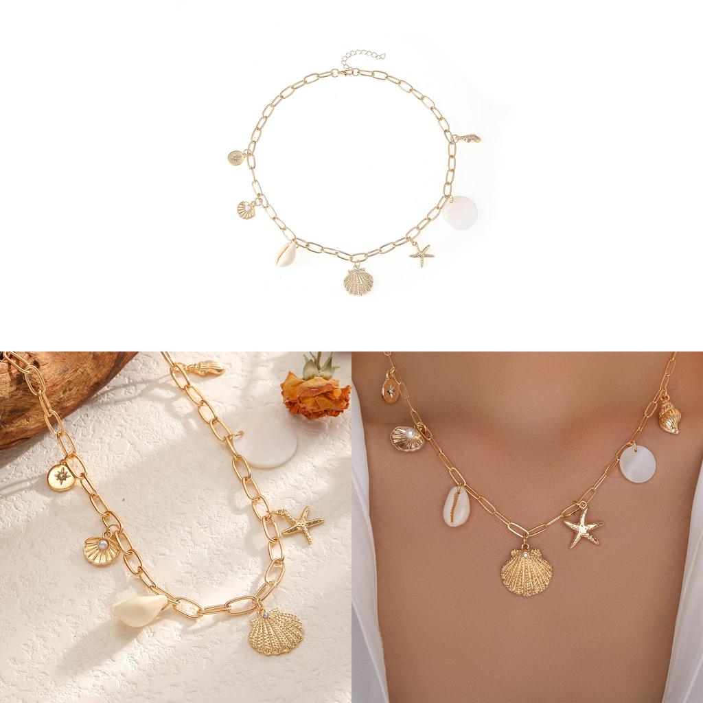 Bohemian Beach Shell Necklace With Zinc Alloy Pendant For Summer Vacation Style