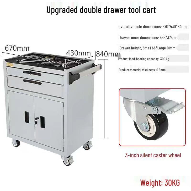 Movable Three-Layer Hand Cart: Multi-functional Auto Repair & Household Tool Box with Cabinet Door
