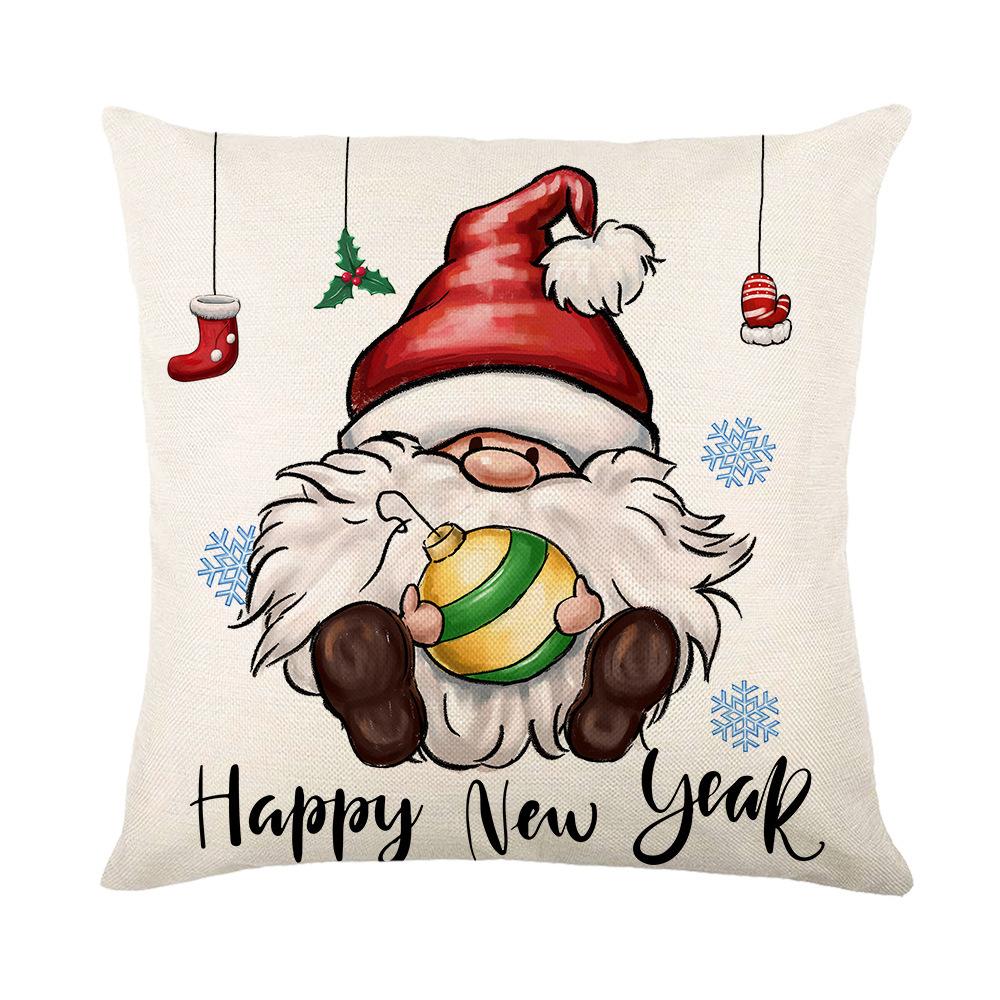 Christmas Pillow Cover Linen Hand-painted Home Santa Claus Elk Pillow Cover Sofa Cushion Cover