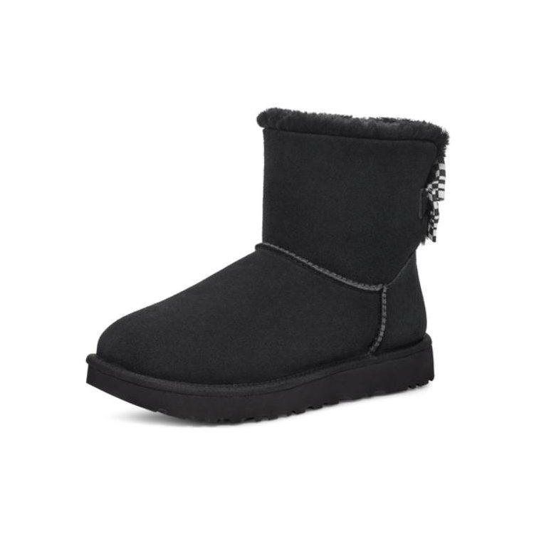 UGG Checkered Bow Short Snow Boots 'Black' Women's 1138132-BLK