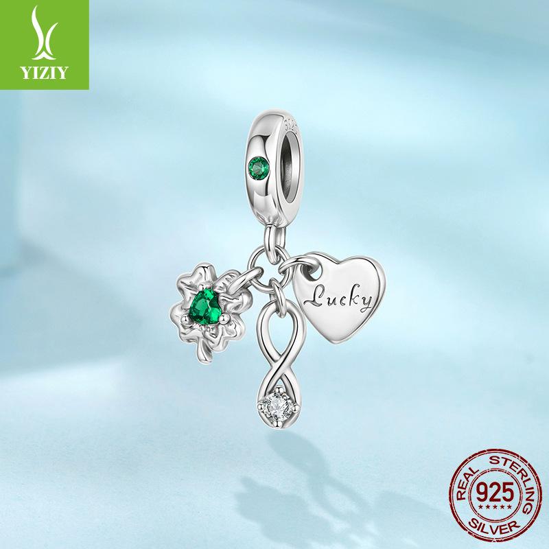 

Подвеска из стерлингового серебра 925 пробы «Любовь Четырехлистный клевер», Маленькие свежие листья, Сделай сам, Аксессуары с бусинами на удачу