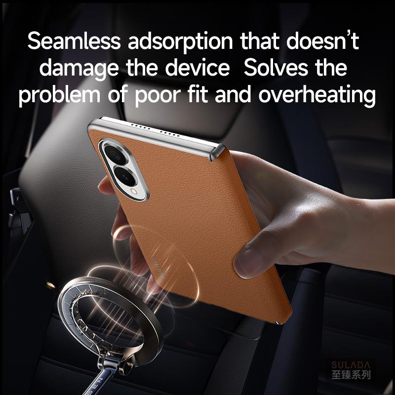 Luxury Business Magnetic Skin Feel Leather Phone Case for Samsung Z Fold 8 Wide Shockproof for Magsafe Hinge Protection Cover
