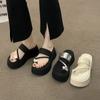 2025 new fairy wind love rhinestone cover toe slippers women wear thick-soled high-heeled beach sandals in summer