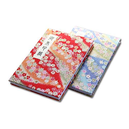 [HOTOKUDO] 'Goshuin-cho' Japanese Pilgrimage Stamp(note)book with Protective Cover. (Bellows Type, Aqua. 40 Pages, Colorful Crape. H: 6.42" W: 4.41",