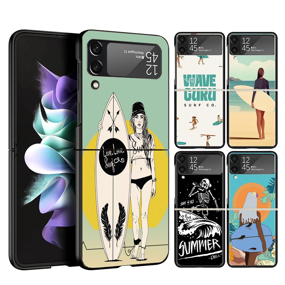 Surf Board Aesthetic Cover Phone Case For Samsung Galaxy Z Flip 7 6 5 4 3 5G Flip7 Flip6 Flip5 Flip4 Flip3 Black Fundas Shell Ga