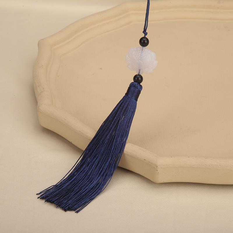 Double-Sided White Jade Lotus Tassel Fan Pendant - Antique Decoration Accessory