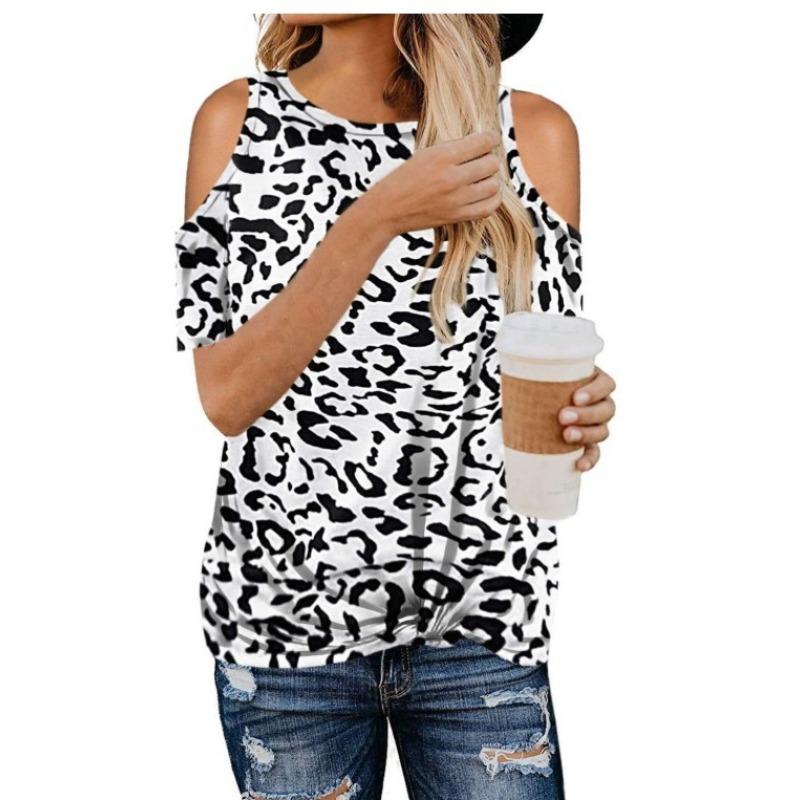 QICED Women s Fashion Casual Short Sleeve O-Neck Blouses & Shirts S