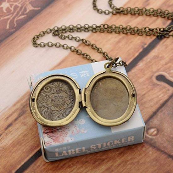 Fajewellery Vintage Carved Flower Locket Photo Pendant Necklace for Women, Metal