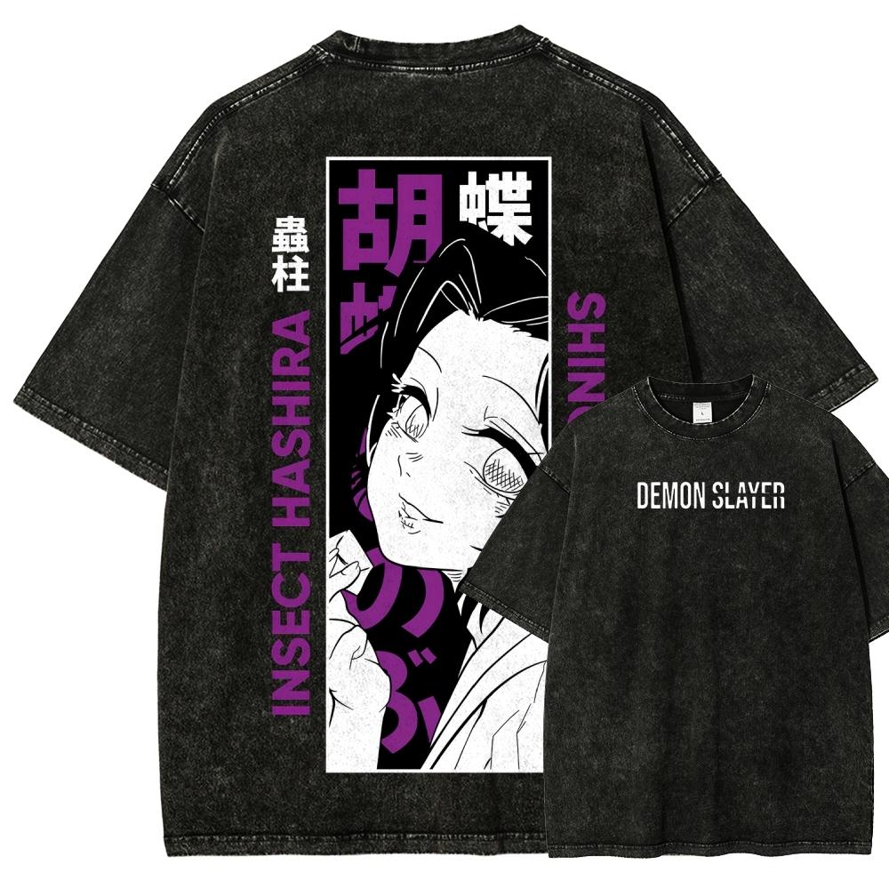 Demon Slayer Hashira Graphic Washed Oversized T-shirt Men Women Anime Manga Tee Streetwear Hip Hop Y2k Harajuku Short Sleeve Female Male Clothing