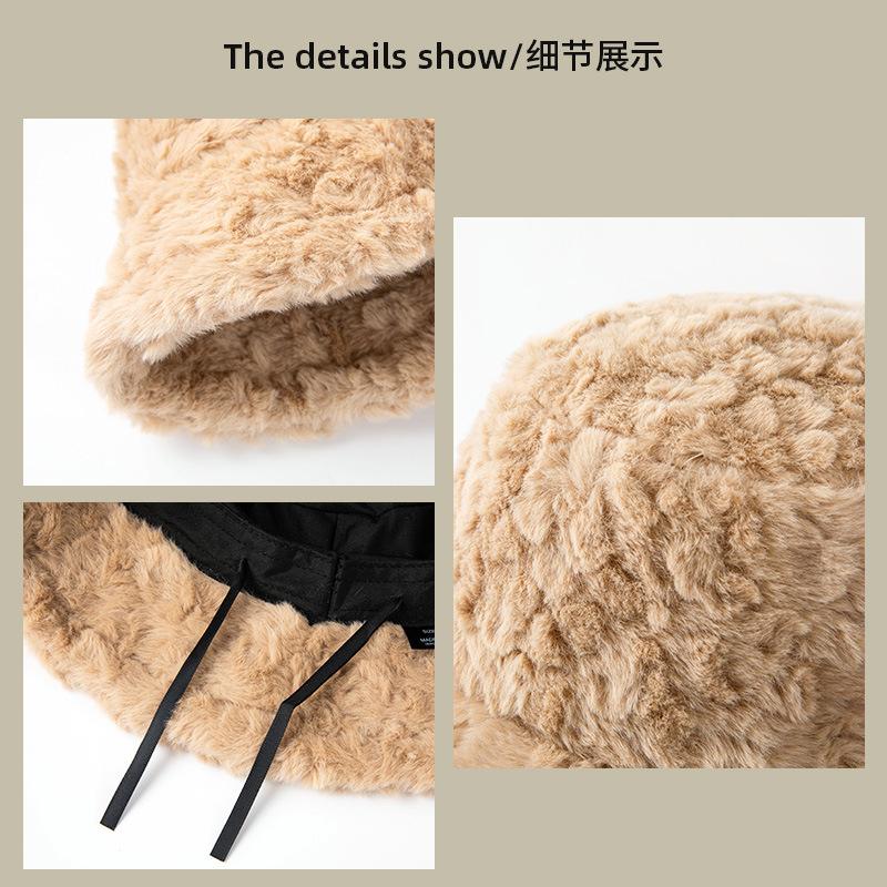 Imitation Rabbit Fur Big Head Circumference Bucket Hat Autumn and Winter Plush Versatile Show Small Face Warm Thickened Fashion Basin Hat