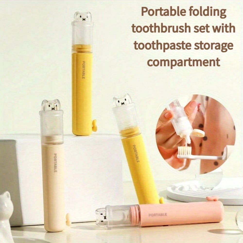 Compact Folding Toothbrush Kit Featuring a Toothpaste Holder, a Dual-Purpose Dental Accessory, a Must-Have for Business Travel
