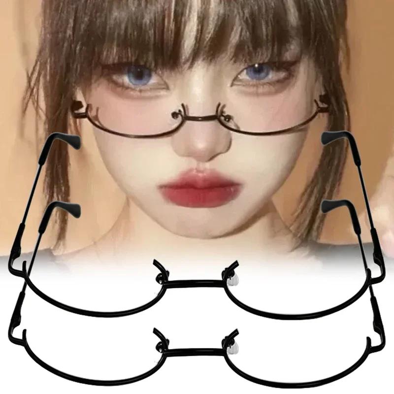 Retro Glasses Metal Frame Half Frame Without Lens Girls Chic Cosplay Party Decoration Glasses Y2K Metal Photography Glasses