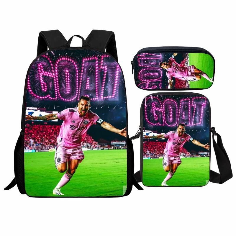 Printed Football Star Student Schoolbag Three-piece Set, Casual Cr7 Backpack, Messenger Bag, Pencil Bag, Men and Women