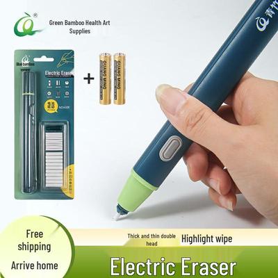 Green Bamboo Rechargeable Electric Eraser Pen with Thick & Thin Refills for Art Students