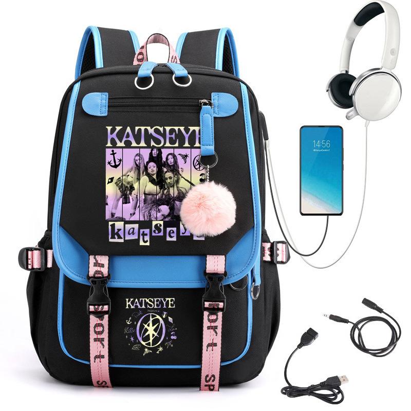 Katseye Music K-Pop Girl Group Print School Backpack for Teens Students Lightweight Water-Resistant Large Capacity Bookbag