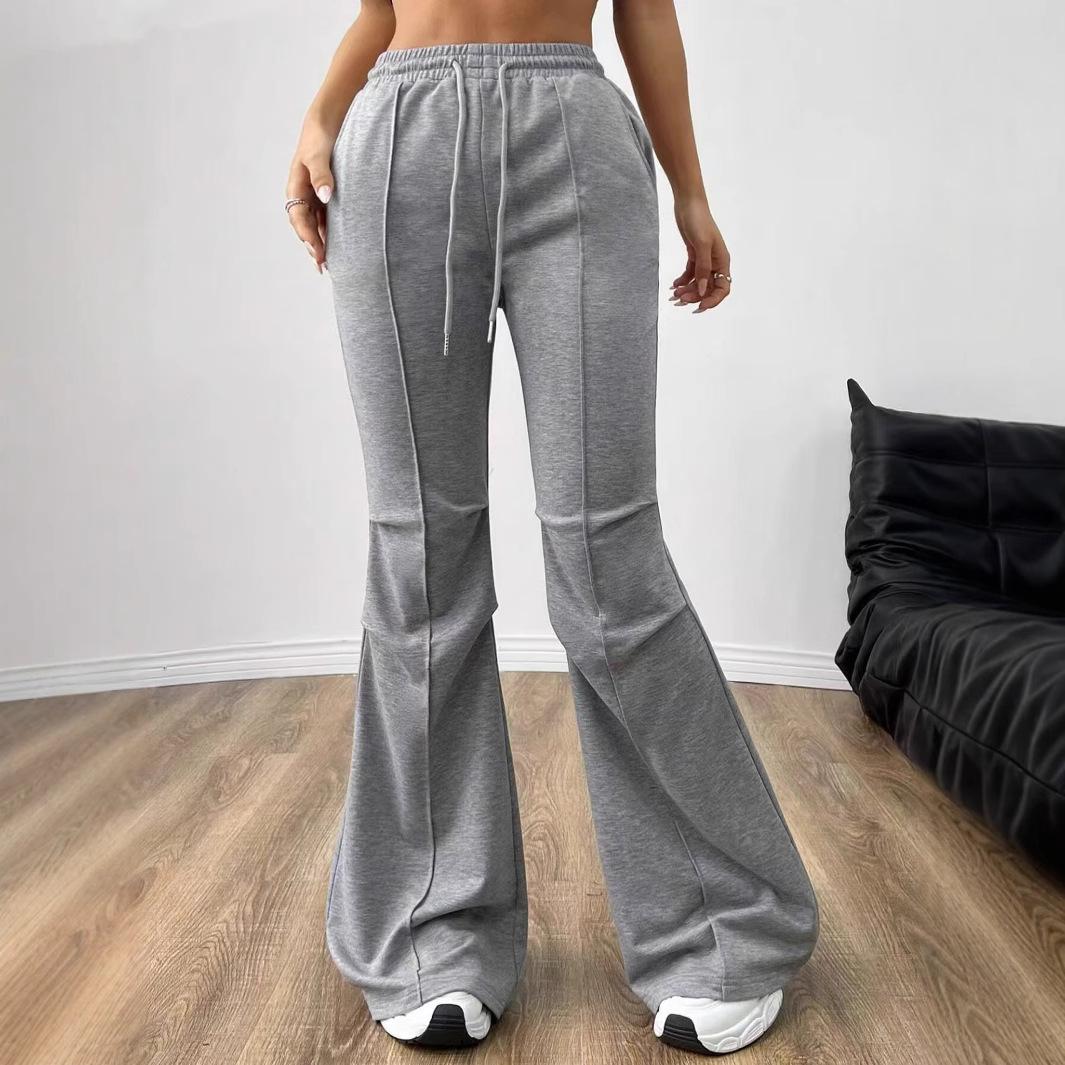 

European and American Minimalist Women s Wide-Leg Drawstring Pants Large сірий колір