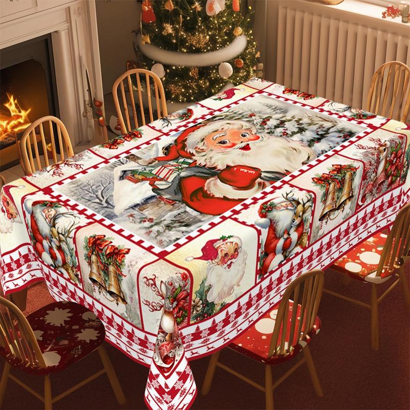 Vintage Christmas Tablecloth New Year 2026 Santa Claus Table Cover Christmas Party Table Decorations for Home 2026 Gifts Navidad