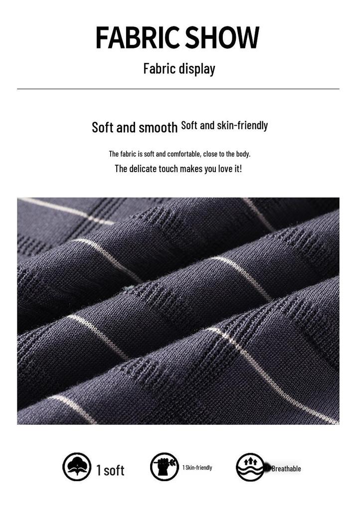 Men's Striped Round Neck Tencel Cotton Silk Short Sleeve T-shirt
